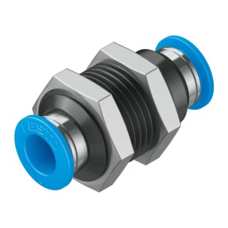 Festo Pneumatic Fitting Push-in Bulkhead Tube-to-Tube Adaptor, Nickel Plated Brass, Nitrile Rubber, 8 mm, 14 bar, -10 QSS-8