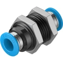 Festo Pneumatic Fitting Push-in Bulkhead Tube-to-Tube Adaptor, Nickel Plated Brass, Nitrile Rubber, 8 mm, 14 bar, -10 QSS-8