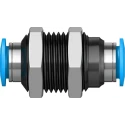 Festo Pneumatic Fitting Push-in Bulkhead Tube-to-Tube Adaptor, Nickel Plated Brass, Nitrile Rubber, 8 mm, 14 bar, -10 QSS-8