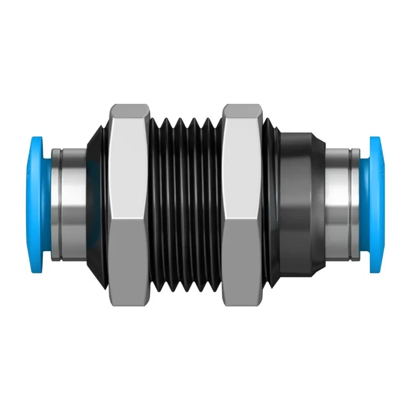 Festo Pneumatic Fitting Push-in Bulkhead Tube-to-Tube Adaptor, Nickel Plated Brass, Nitrile Rubber, 8 mm, 14 bar, -10 QSS-8
