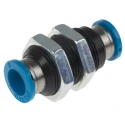 Festo Pneumatic Fitting Push-in Bulkhead Tube-to-Tube Adaptor, Nickel Plated Brass, Nitrile Rubber, 8 mm, 14 bar, -10 QSS-8
