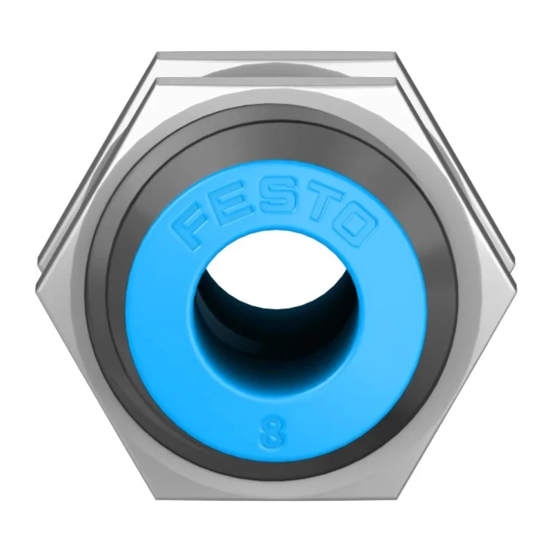 Festo Pneumatic Fitting Push-in Bulkhead Tube-to-Tube Adaptor, Nickel Plated Brass, Nitrile Rubber, 8 mm, 14 bar, -10 QSS-8