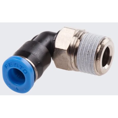 Festo Nickel Plated Brass Pneumatic Fitting Male R 1/8 in Threaded-to-Tube Push In 4 mm QSML-1/8-4