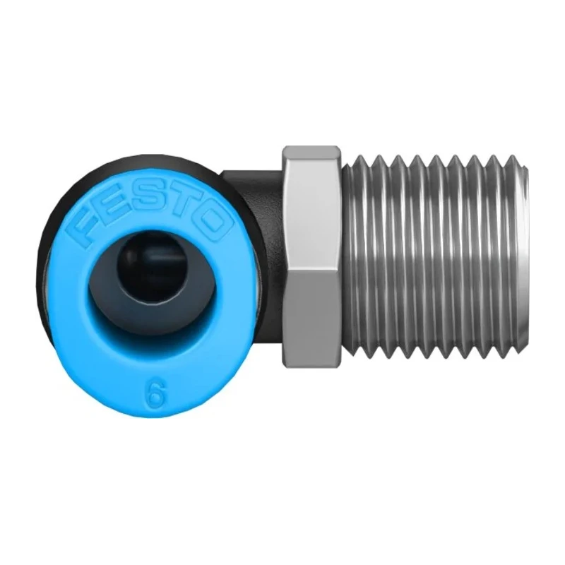 Festo Nickel Plated Brass 6mm Push-in Pneumatic Fitting, Male Thread R 1/8 in, 90° Angle QSML-1/8-6
