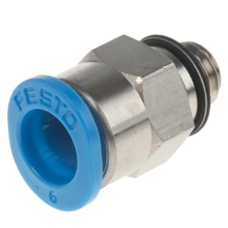 Festo Pneumatic Fitting 6mm Push-in, Male, M6, G, Brass, Nickel Finish, 14 bar Max Operating Pressure QSM-M6-6