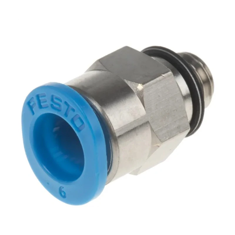 Festo Pneumatic Fitting 6mm Push-in, Male, M6, G, Brass, Nickel Finish, 14 bar Max Operating Pressure QSM-M6-6