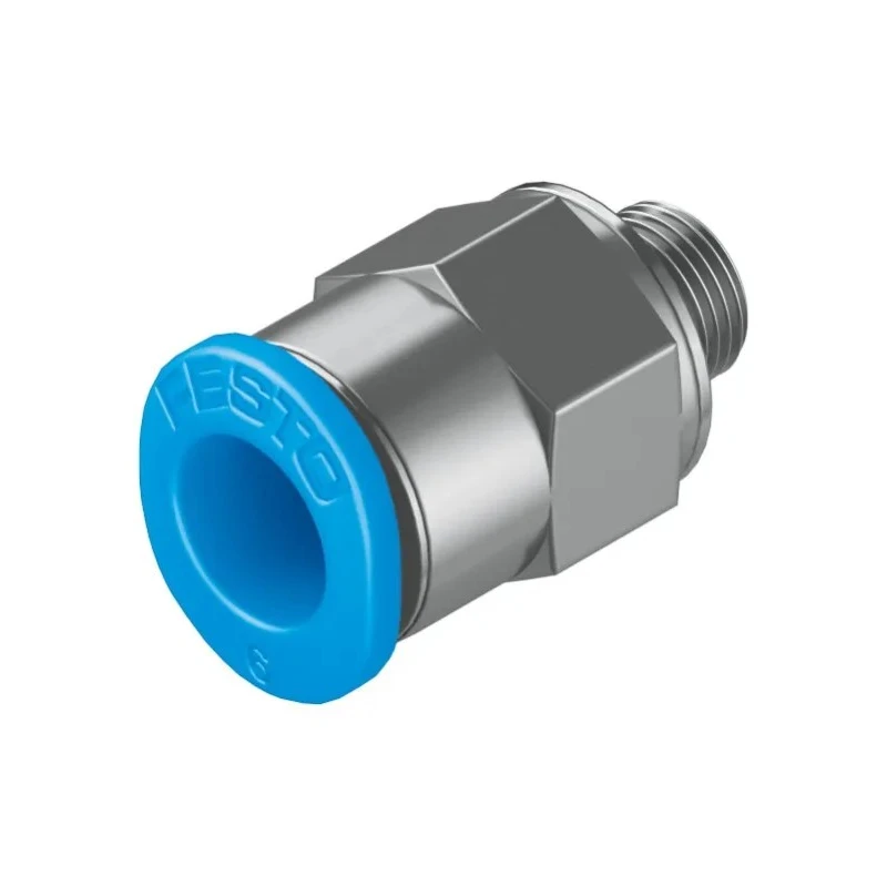 Festo Pneumatic Fitting 6mm Push-in Tube, Male M5 G-Threaded Connector, Brass Nickel Finish QSM-M5-6