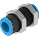 Festo Pneumatic Bulkhead Tube-to-Tube Adaptor Push In 6 mm Nickel Plated Brass Fitting QSMS-6