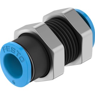 Festo Pneumatic Bulkhead Tube-to-Tube Adaptor Push In 6 mm Nickel Plated Brass Fitting QSMS-6