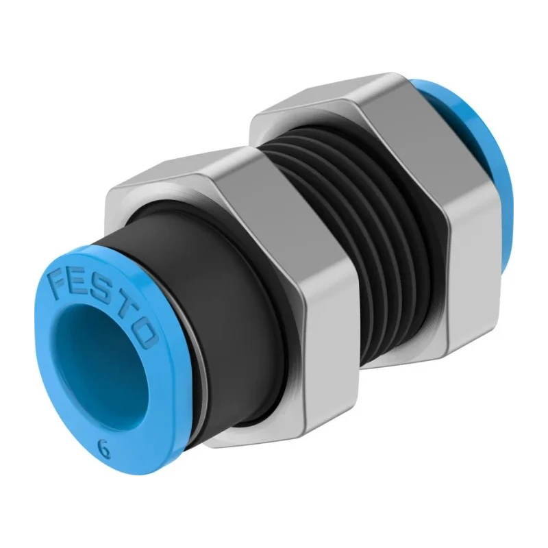 Festo Pneumatic Bulkhead Tube-to-Tube Adaptor Push In 6 mm Nickel Plated Brass Fitting QSMS-6