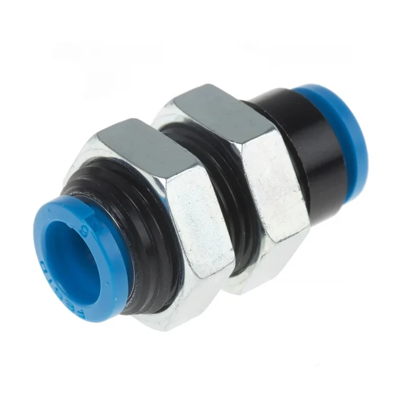 Festo Pneumatic Bulkhead Tube-to-Tube Adaptor Push In 6 mm Nickel Plated Brass Fitting QSMS-6