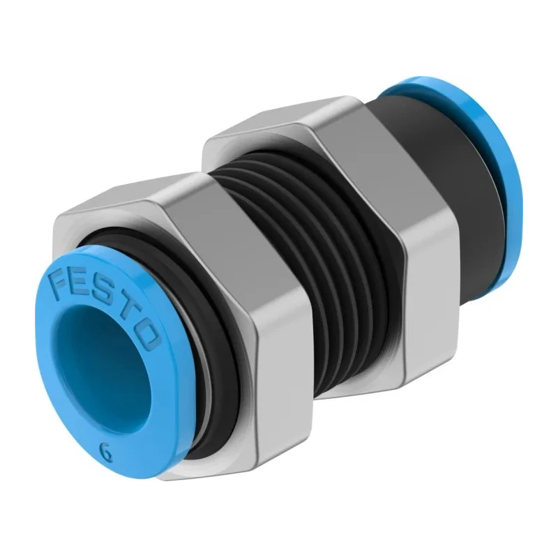 Festo Pneumatic Bulkhead Tube-to-Tube Adaptor Push In 6 mm Nickel Plated Brass Fitting QSMS-6
