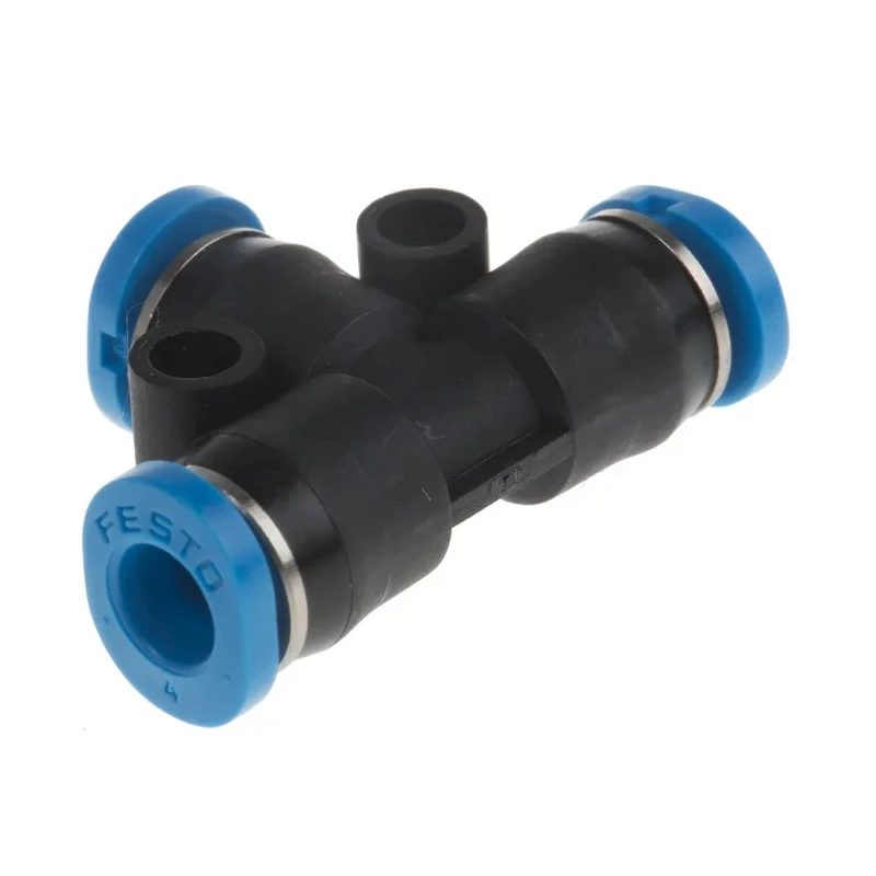 Festo Pneumatic Tee Tube-to-Tube Adaptor Nickel Plated Steel Polybutylene Terephthalate 14 bar QSMT-4