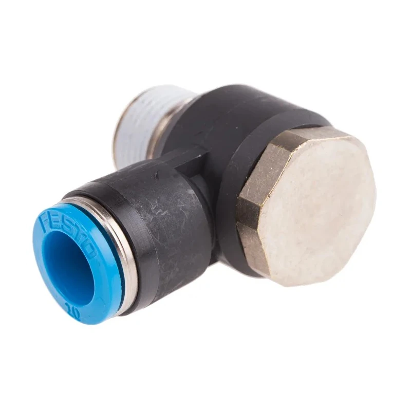 Festo QSLV Series Nickel Plated Brass Pneumatic Fitting Male R 3/8 in Thread to 10mm Push-in 90° QSLV-3/8-10