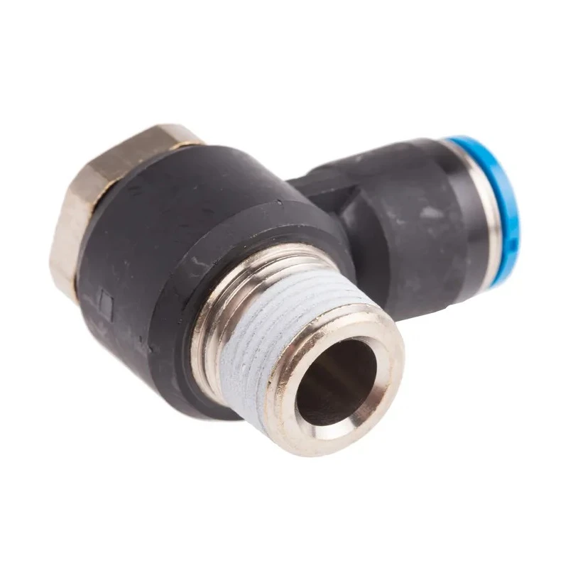 Festo QSLV Series Nickel Plated Brass Pneumatic Fitting Male R 3/8 in Thread to 10mm Push-in 90° QSLV-3/8-10