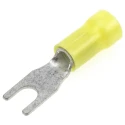 TE Connectivity PLASTI-GRIP Insulated Fork Terminal, 12 AWG to 10 AWG, M4 Stud Size, Vinyl Insulation, Yellow 165015-0