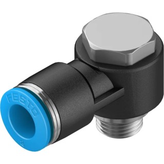 Festo Nickel Plated Brass Pneumatic Fitting G 1/8 in Male Thread to 8mm Push-in Tube, 90° Angle, Max 14 bar QSLV-G1/8-8