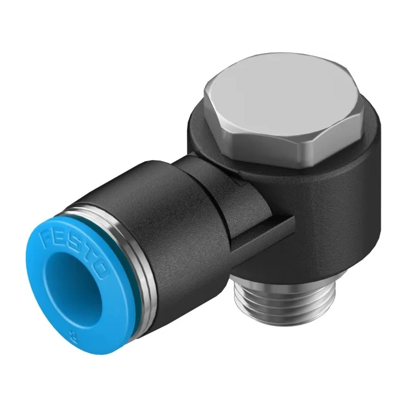 Festo Nickel Plated Brass Pneumatic Fitting G 1/8 in Male Thread to 8mm Push-in Tube, 90° Angle, Max 14 bar QSLV-G1/8-8