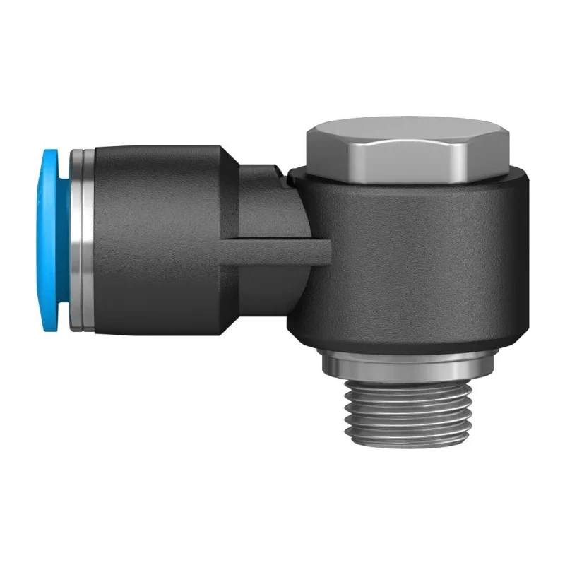 Festo Nickel Plated Brass Pneumatic Fitting G 1/8 in Male Thread to 8mm Push-in Tube, 90° Angle, Max 14 bar QSLV-G1/8-8