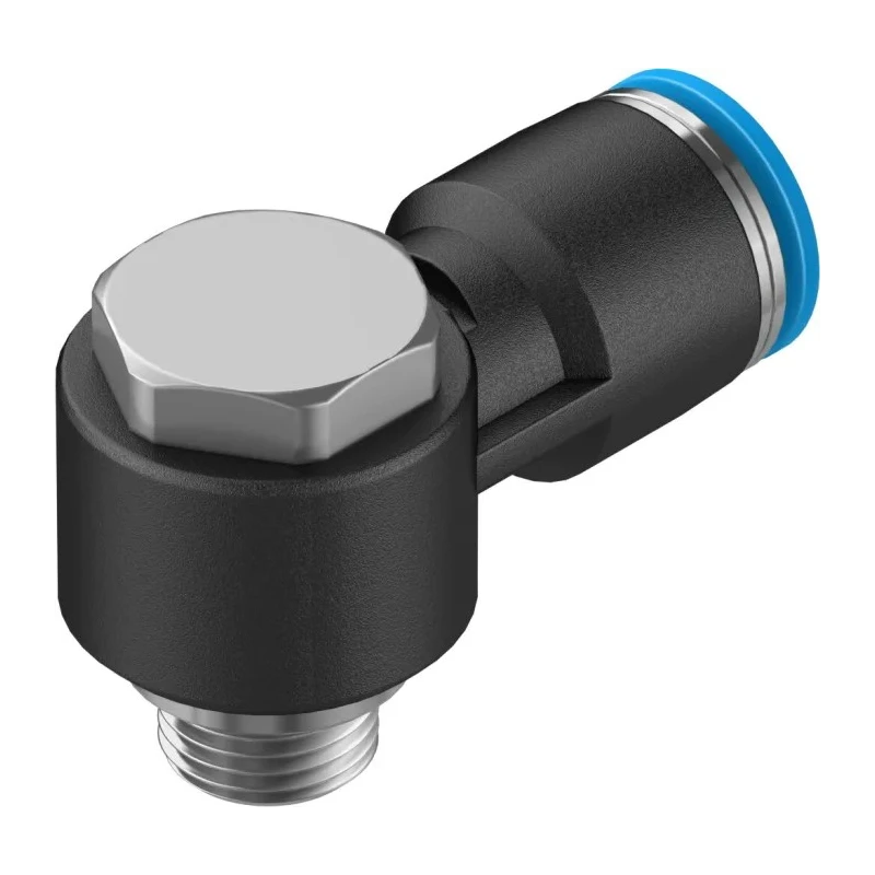 Festo Nickel Plated Brass Pneumatic Fitting G 1/8 in Male Thread to 8mm Push-in Tube, 90° Angle, Max 14 bar QSLV-G1/8-8