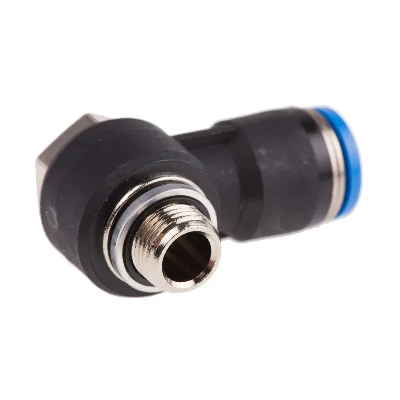 Festo Nickel Plated Brass Pneumatic Fitting G 1/8 in Male Thread to 8mm Push-in Tube, 90° Angle, Max 14 bar QSLV-G1/8-8