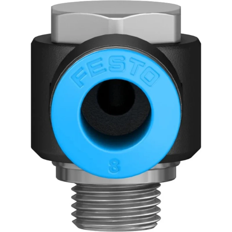Festo Nickel Plated Brass Pneumatic Fitting G 1/8 in Male Thread to 8mm Push-in Tube, 90° Angle, Max 14 bar QSLV-G1/8-8