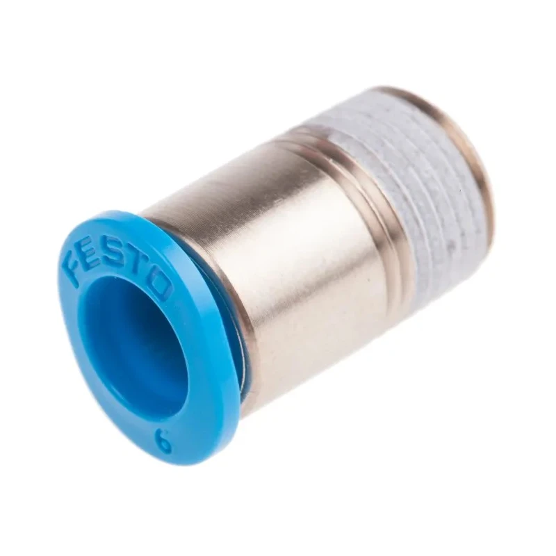 Festo Pneumatic Fitting 6mm Push-in Male Threaded-to-Tube Nickel-Plated Brass, 1/8 in R Thread QSM-1/8-6-I