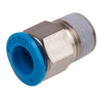 Festo Pneumatic Fitting 6mm Push-in Male 1/8 in Threaded-to-Tube Nickel-Plated Brass QSM-1/8-6