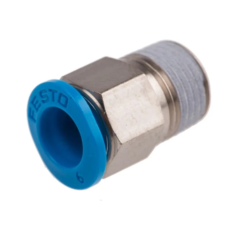 Festo Pneumatic Fitting 6mm Push-in Male 1/8 in Threaded-to-Tube Nickel-Plated Brass QSM-1/8-6