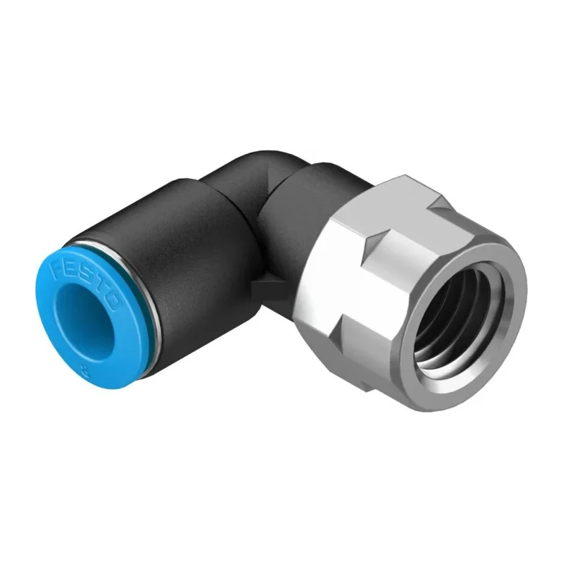 Festo Nickel Plated Brass Pneumatic Elbow Fitting, Male G 1/4 in Thread to 8mm Push-In Tube QSLF-1/4-8-B
