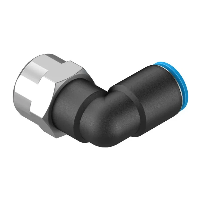 Festo Nickel Plated Brass Pneumatic Elbow Fitting, Male G 1/4 in Thread to 8mm Push-In Tube QSLF-1/4-8-B