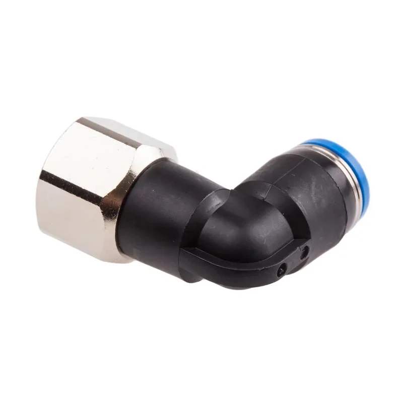 Festo Nickel Plated Brass Pneumatic Elbow Fitting, Male G 1/4 in Thread to 8mm Push-In Tube QSLF-1/4-8-B
