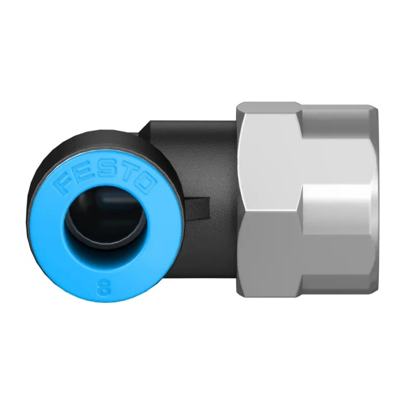 Festo Nickel Plated Brass Pneumatic Elbow Fitting, Male G 1/4 in Thread to 8mm Push-In Tube QSLF-1/4-8-B