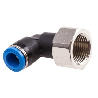 Festo Nickel Plated Brass 90° Pneumatic Fitting Threaded Female G 3/8 to 8mm Push-In QSLF-3/8-8-B