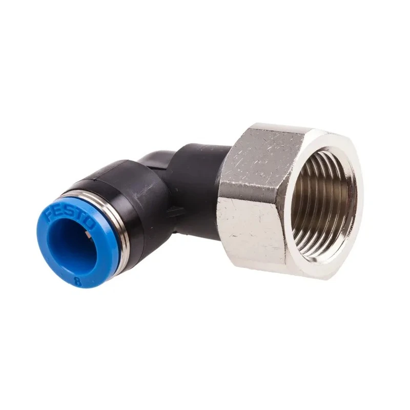 Festo Nickel Plated Brass 90° Pneumatic Fitting Threaded Female G 3/8 to 8mm Push-In QSLF-3/8-8-B