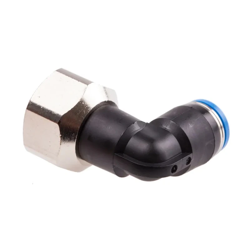 Festo Nickel Plated Brass 90° Pneumatic Fitting Threaded Female G 3/8 to 8mm Push-In QSLF-3/8-8-B