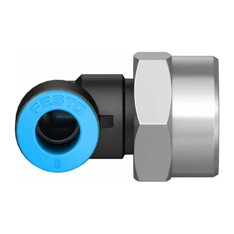Festo Nickel Plated Brass 90° Pneumatic Fitting Threaded Female G 3/8 to 8mm Push-In QSLF-3/8-8-B