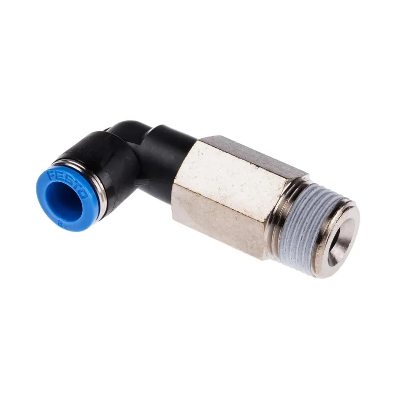 Festo Pneumatic Fitting QSLL Series Nickel Plated Brass Male R 3/8 in Threaded-to-Tube 8mm Push-in QSLL-3/8-8