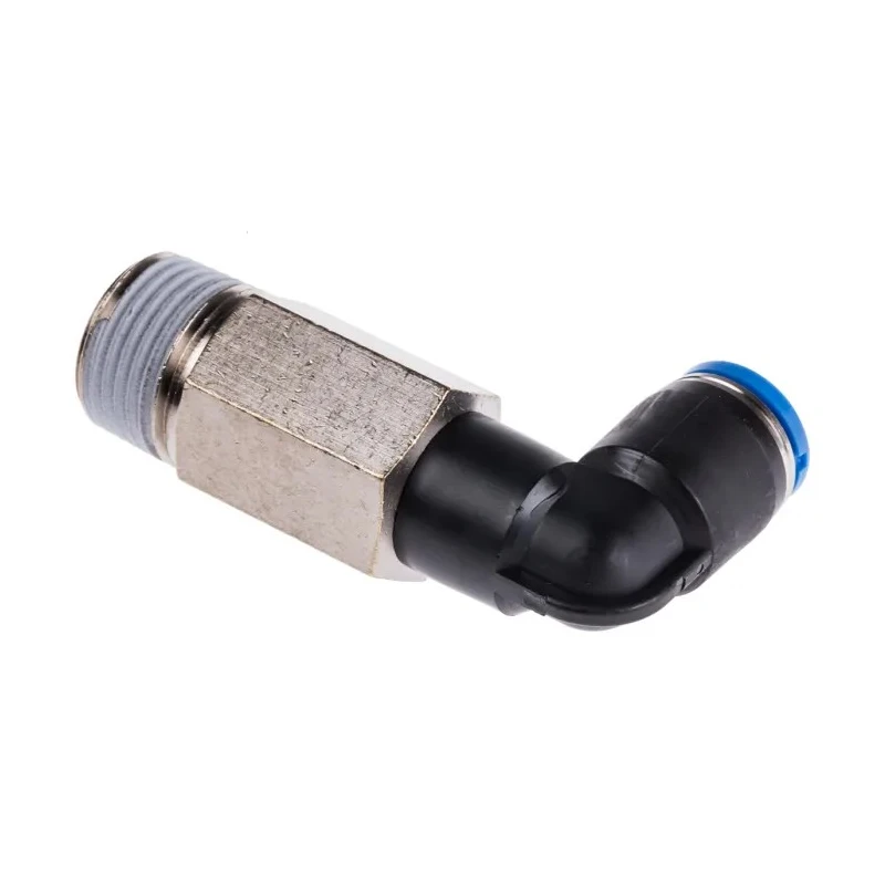 Festo Pneumatic Fitting QSLL Series Nickel Plated Brass Male R 3/8 in Threaded-to-Tube 8mm Push-in QSLL-3/8-8