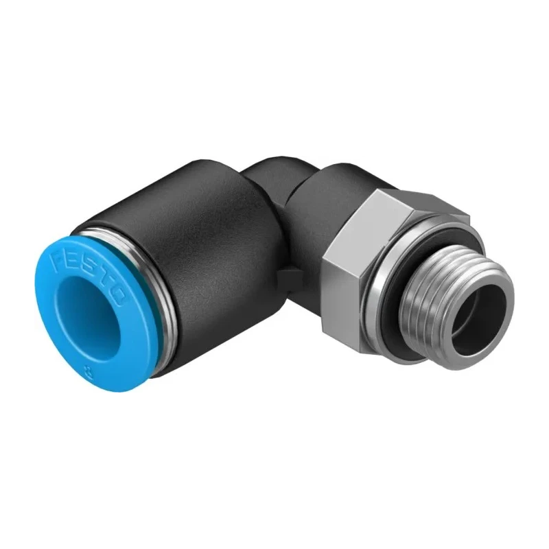 Festo Nickel Plated Brass Pneumatic Fitting Male G 1/8 in Thread to 8mm Push-in Tube 90° Elbow QSL-G1/8-8