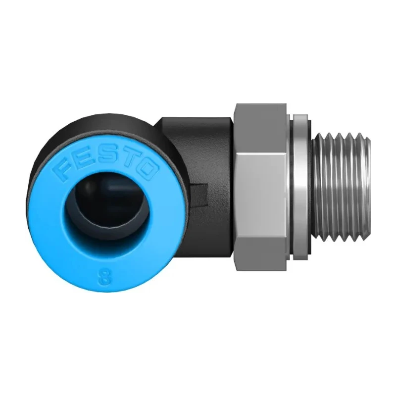 Festo Nickel Plated Brass Pneumatic Fitting Male G 1/8 in Thread to 8mm Push-in Tube 90° Elbow QSL-G1/8-8