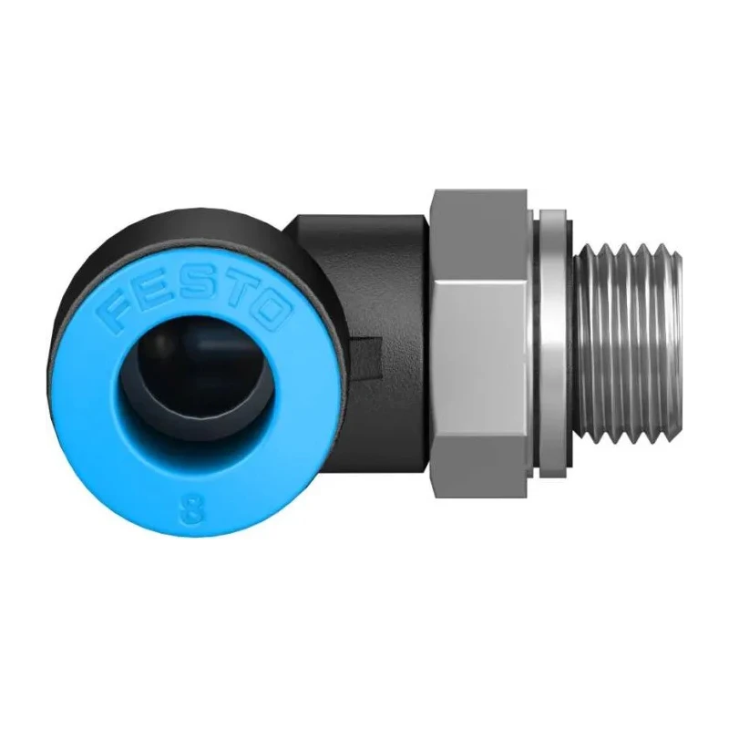 Festo Nickel Plated Brass Pneumatic Fitting Male G 1/8 in Thread to 8mm Push-in Tube 90° Elbow QSL-G1/8-8
