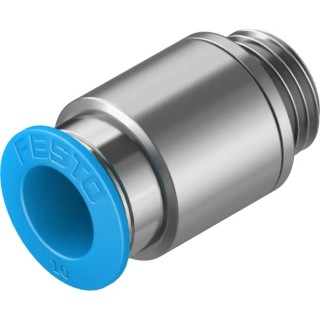 Festo Pneumatic Fitting Push-In 10mm Tube to Male G1/4 Threaded Brass Nickel Finish QS-G1/4-10-I