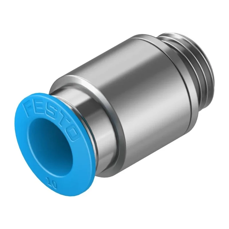 Festo Pneumatic Fitting Push-In 10mm Tube to Male G1/4 Threaded Brass Nickel Finish QS-G1/4-10-I
