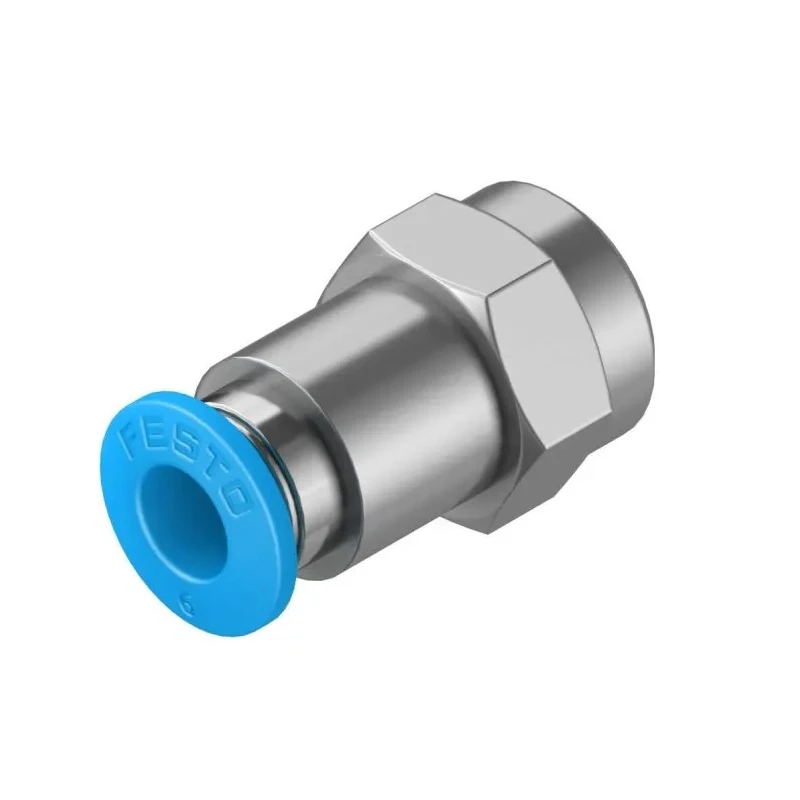 Festo Pneumatic Fitting Straight Threaded-to-Tube Adaptor Nickel-Plated Brass 6mm Push-in Female G1/8 14 bar QSF-1/8-6-B