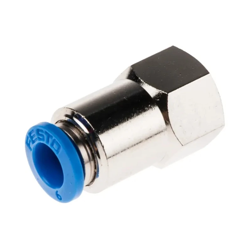 Festo Pneumatic Fitting Straight Threaded-to-Tube Adaptor Nickel-Plated Brass 6mm Push-in Female G1/8 14 bar QSF-1/8-6-B