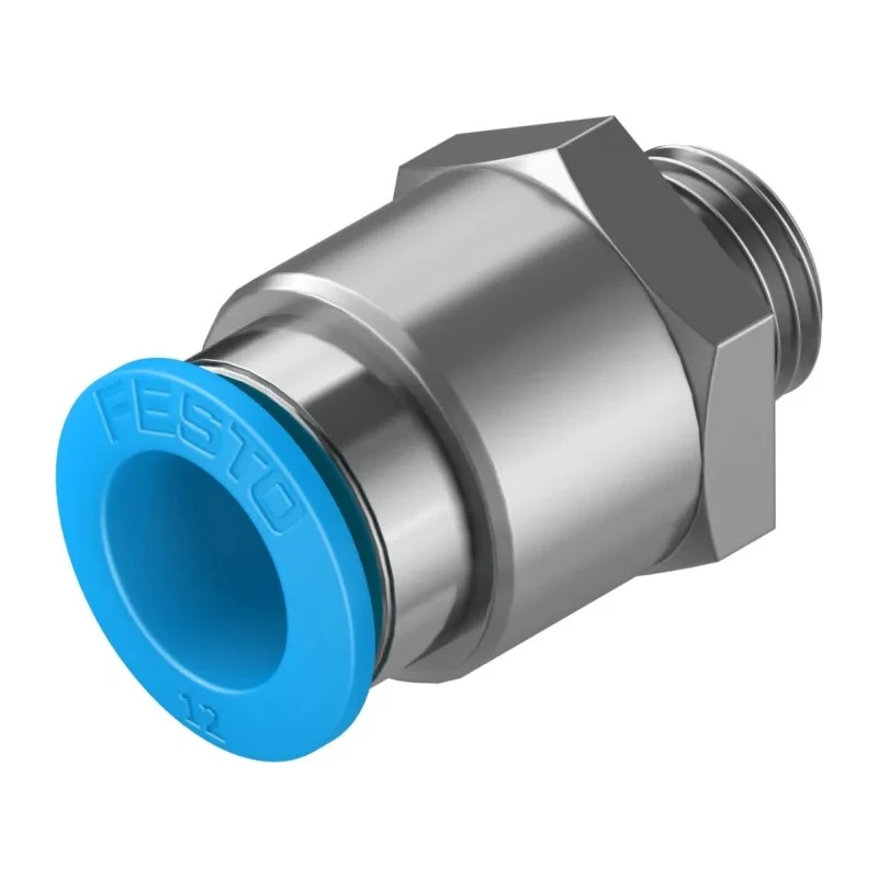 Festo Pneumatic Fitting QS Series 12mm Push-in Tube, Male G 1/4 Threaded Connection, Brass Nickel Finish QS-G1/4-12