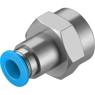 Festo Pneumatic Fitting Brass Nickel Finish Push-In Tube 8mm Female G Thread 3/8 in 14 bar QSF-3/8-8-B