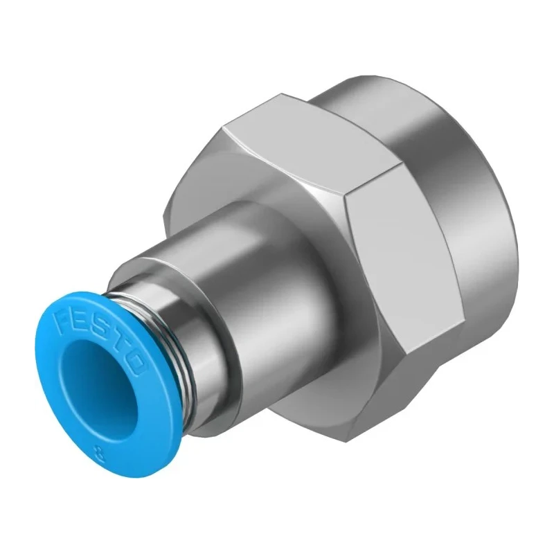 Festo Pneumatic Fitting Brass Nickel Finish Push-In Tube 8mm Female G Thread 3/8 in 14 bar QSF-3/8-8-B
