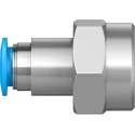Festo Pneumatic Fitting Brass Nickel Finish Push-In Tube 8mm Female G Thread 3/8 in 14 bar QSF-3/8-8-B